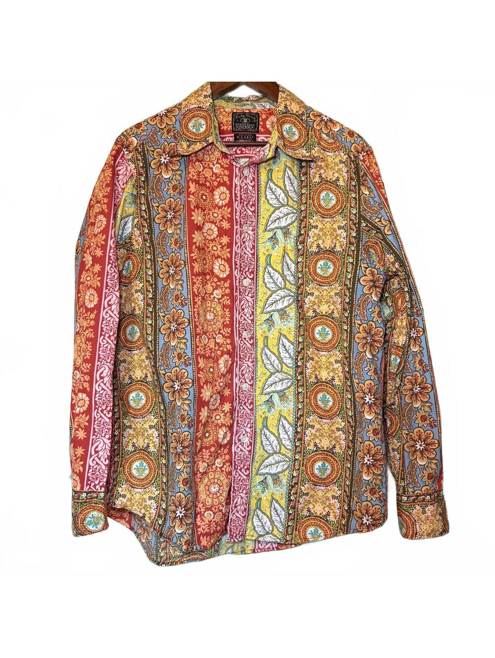 Y2K Lucky Brand Dungarees XL Multicolor Floral Button-Up Shirt All-Over Print